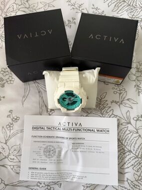 Ativa White Sport Watch with Teal Accent 50 mm